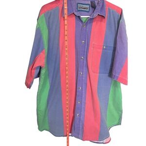 Laundromat Large Multicolor Button Down Shirt Short Sleeve Striped 90s Vintage